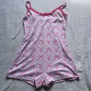 Playboy romper pink white Bunny one piece bows cute pajamas size medium